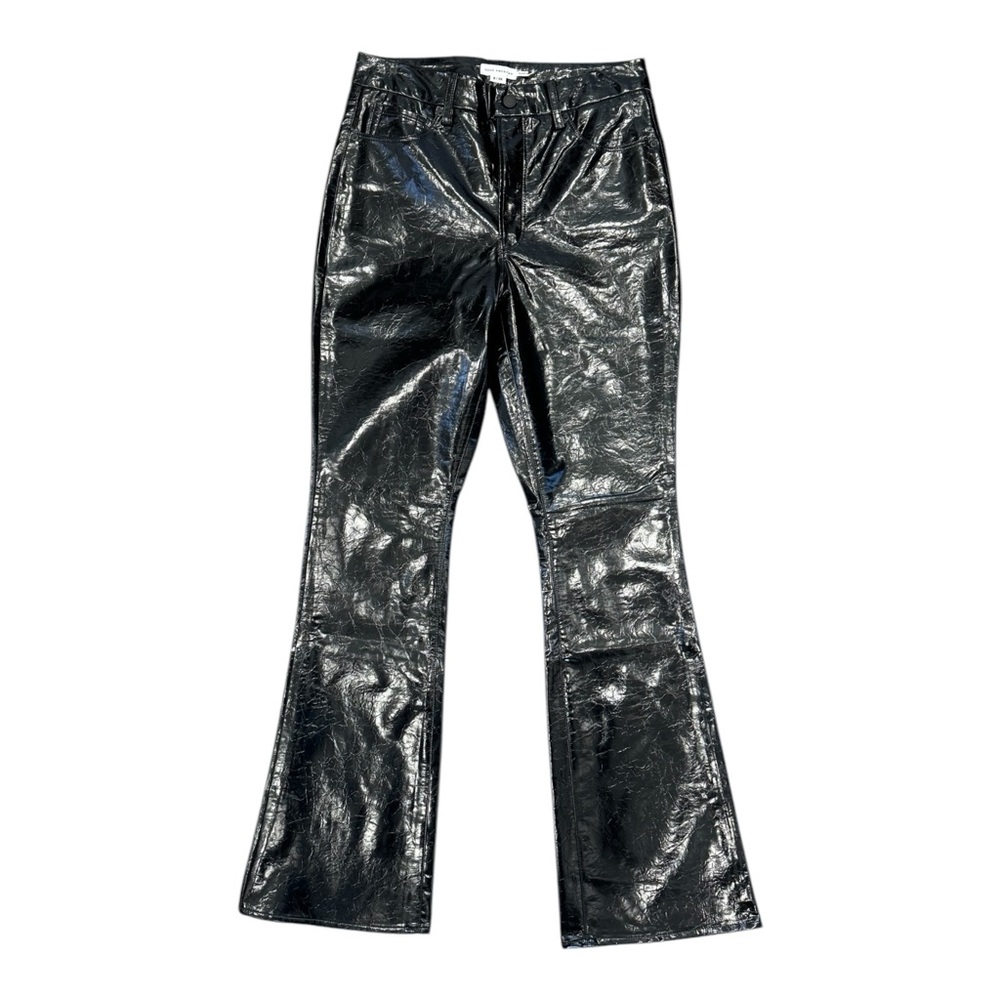 Good American Pants Glossy Black Flare High Rise Faux Leather Size 8/29